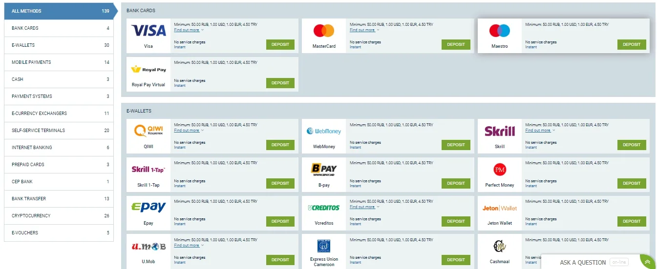 1xBet payments